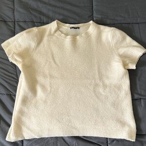 Theory Cashmere Cream Short Sleeve Crew Neck Sweater